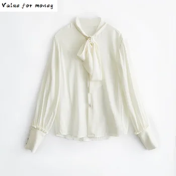 

Shirt Women's 100% Real Pure Silk Blouse Women Blouses for Women Tops Clothes 2020 Korean Elegant Spring Summer OL Shirts ZT2249