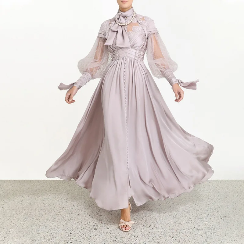 

2020 Spring New Dress Women's Fashion High-end Retro Palace Style Strappy Tulle Perspective Long Dress Women