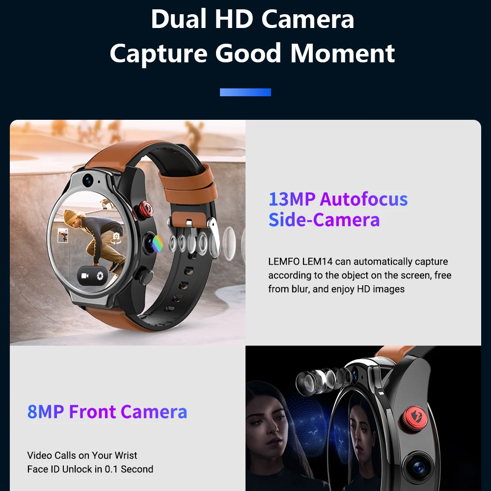 Lemfo Smartwatch 2022 LEM14   ̵ 10 Gps 4G RAM IP68  64 Ⱑ Ʈ ROM  ī޶ 1100Mah ͸ Wifi Ʈ ġ ڿ  