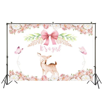

Sika Deer Photography Backdrop Girls Birthday Party Pink Flowers Photo Backgrounds Baby Shower Photo Backdrop SM-762