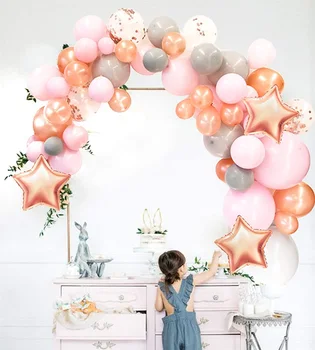 

105 PCS Balloon Arch Kit Baby Shower, Birthday Party Supplies Balloon Garland Set with Rose Gold Confetti and Star Balloons