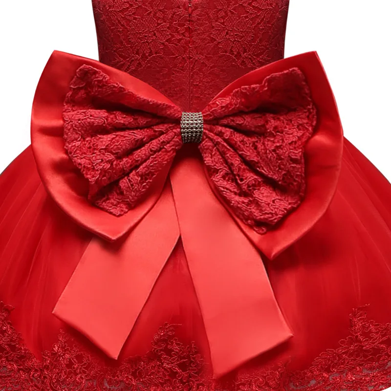 Взрывное платье принцессы для маленьких девочек Новогоднее элегантное красное платье с бантом для девочек праздничное Кружевное Платье Великолепное платье для девочек