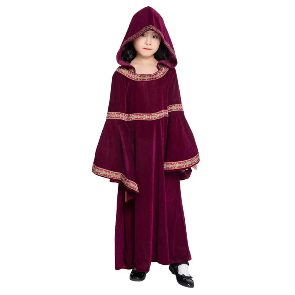 Cosplay Hooded Dress Fashion Girl Vintage Gothic Court Square Collar Patchwork Bow Dress@A