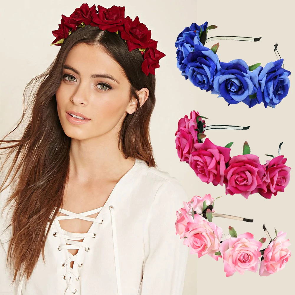 FlowerCrownRoseFlowerHairbandHairOrnamentsWeddingFlowersBride