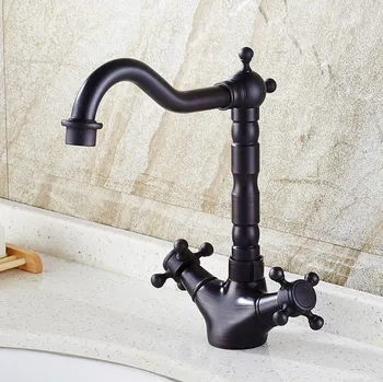 

Kitchen Wet Bar Bathroom Vessel Sink Faucet Black Oil Rubbed Bronze Dual Cross Handles Swivel Spout Mixer Tap Single Hole msf089