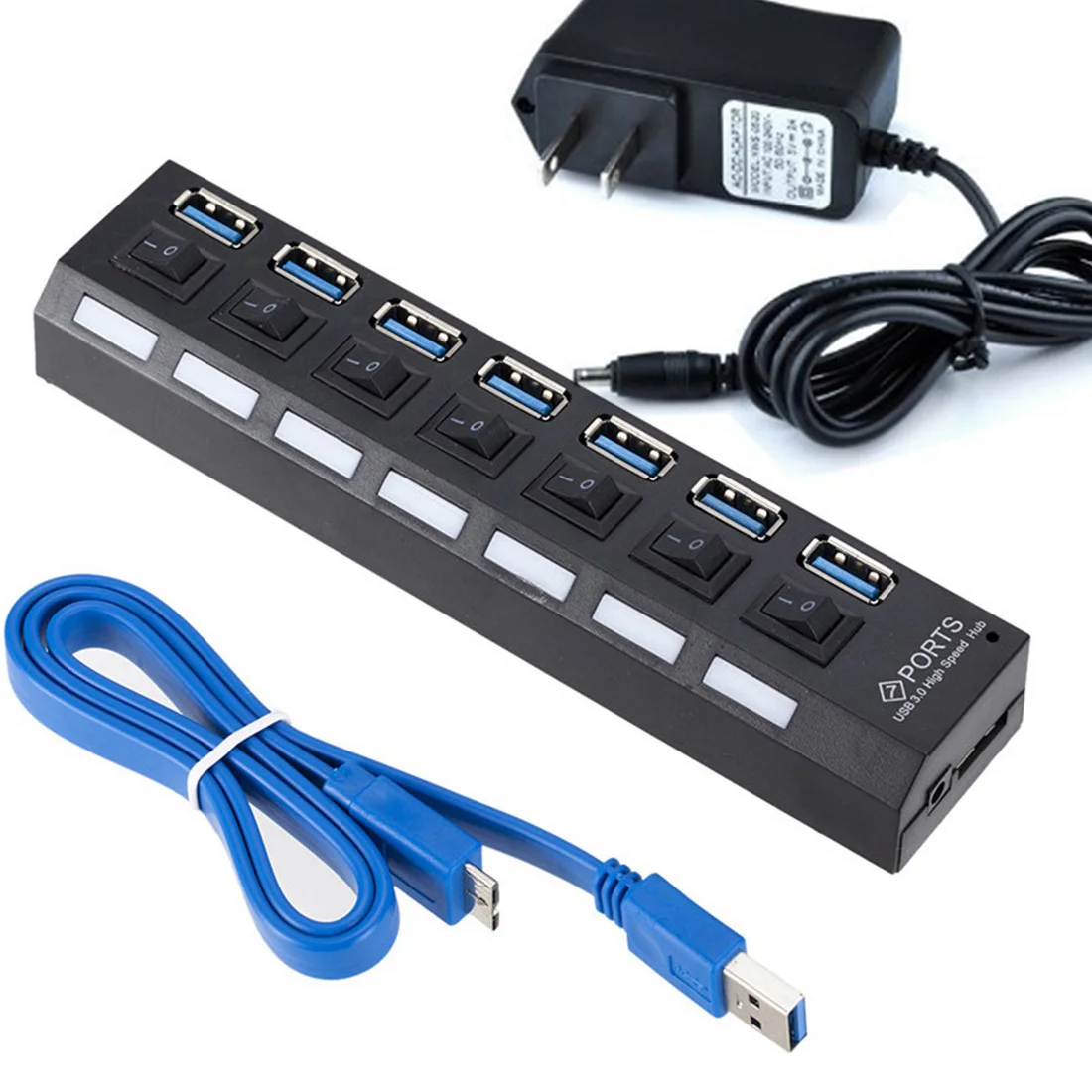 XT-XINTE Мульти USB разветвитель USB 3,0 концентратор переключатель "ВКЛ/ВЫКЛ" 4/7 Порты расширитель несколько usb-камера с флеш-картой памяти Мощность адаптер EU/US USB3.0 концентратор