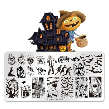 

6*12cm Stamping Plates Heart Spider Pumpkis Lanterns Bats Mix Image Rectangle Nail Art Stencil Stamp Template Halloweens Theme