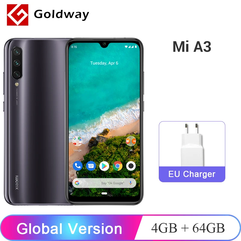 Xiaomi Mi A3 Смартфон с восьмиядерным процессором Snapdragon 665 ОЗУ 4 Гб ПЗУ 64 ГБ 6 088 &quot 48 м + 32
