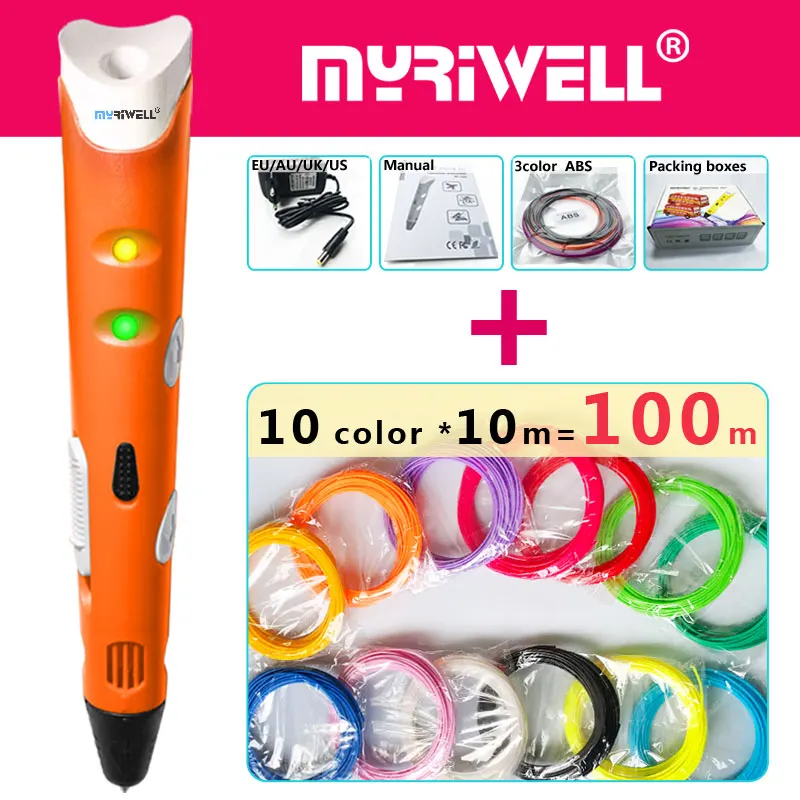 Myriwell 3d Ручка 3d ручки, 1,75 мм ABS/PLA нити, 3 d pen3d модель, Creative3d ручка для печати, лучший подарок для детей DIY креативный, pen-3d