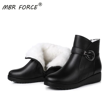 

MBR FORCE 2020 Snow Boots Women Flat Mom Large Size Non-slip Middle-aged lady Natural all Wool Keep Warm Winter Boots For Woman