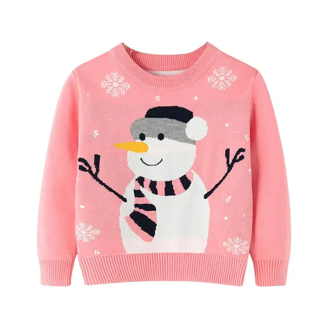 Autumn Winter Christmas Sweater Baby Boys and Girl Children O-Neck Print Knitted Sweater Kid Pullover Cartoon Teenager Sweater Pink