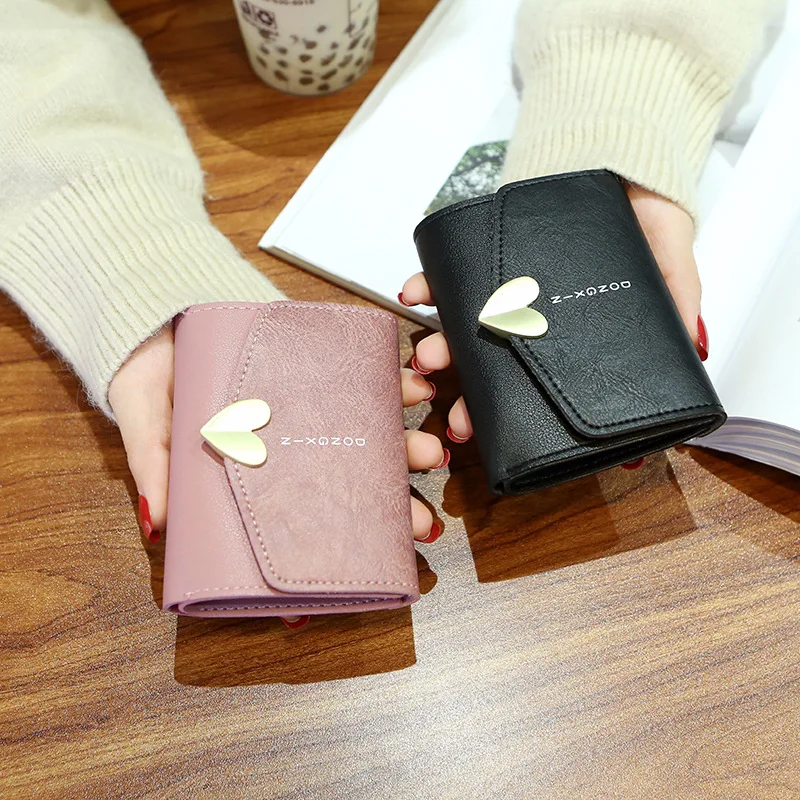 

2020 new mini wallet female short cut cute girl heart wallet Korean student personalized coin purse