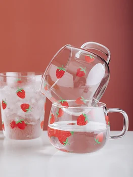 

Strawberry Cute Nordic Glass Cup Creative Transparent Water Cup Student Milk Heat Resistant Elefantes De Cristal Glass