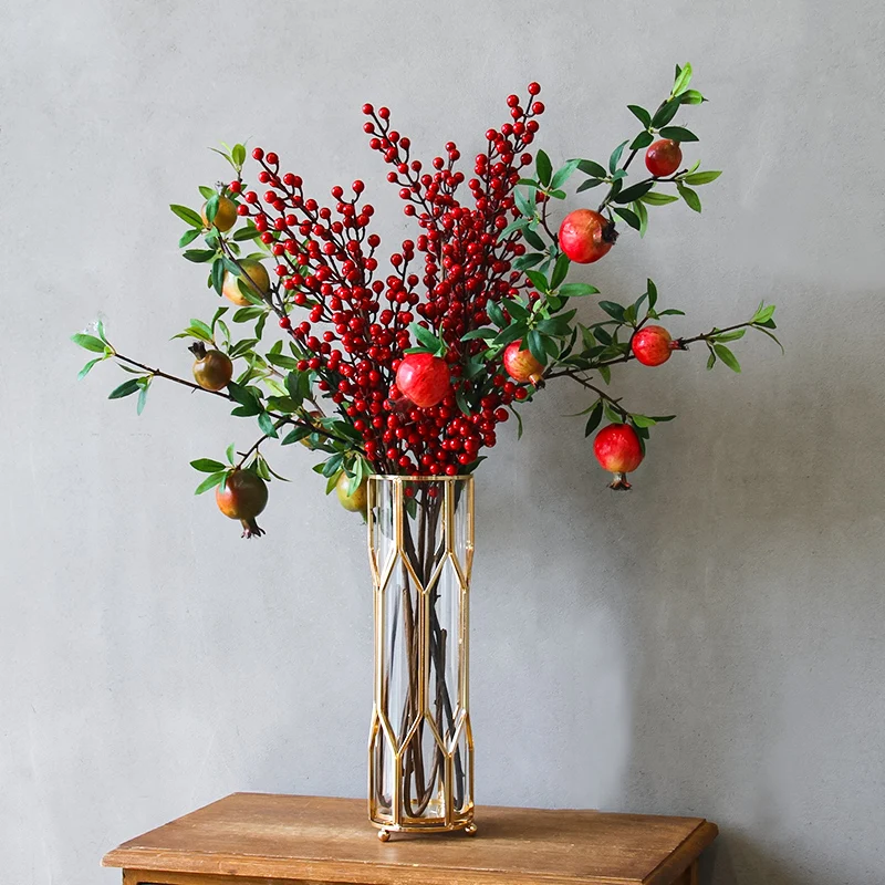 Artificial Flowers with Vase Rich Fruit Berry Floral Ornaments