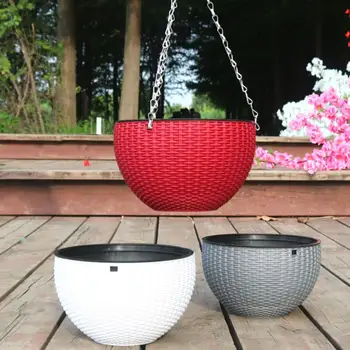 

Hanging Basket Vine Flower Pot Round Resin Garden Planter with Triangular Chain