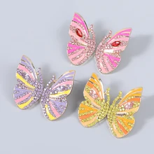 

JIJIAWENHUA New Trend Rhinestone Dripping Butterfly Shape Women's Earrings Dinner Party Fashion Statement Jewelry Accessories