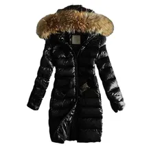 Зимняя женская пуховая куртка с капюшоном, пальто, блестящее черное Стеганое пальто, меховой воротник, х-длинные пуховые пальто, женские парки, теплые хлопковые куртки D40