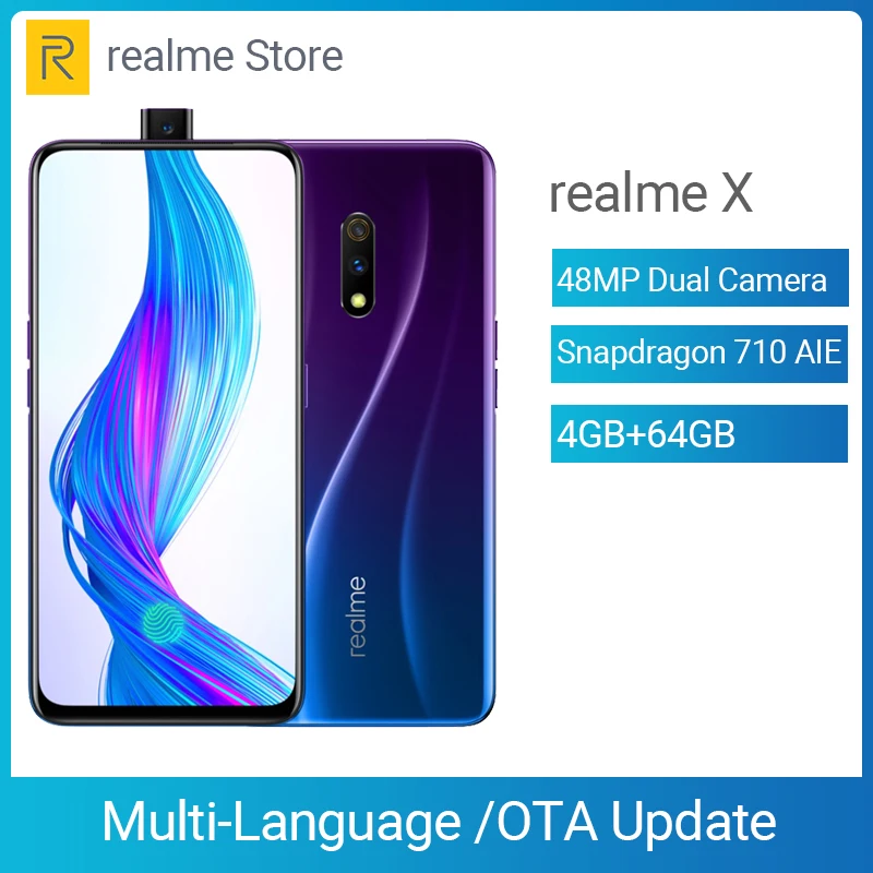 

realme X Moblie Phone Snapdragon 710 AIE Octa Core 6.53" Full Screen 48MP Dual Camera Cellphone 20W VOOC Fast Charger Smartphone