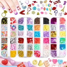 

12 Grid Soft Pottery Nails Art Accessories Love Nail Glitter Multi-purpose Nails Patch Decoration