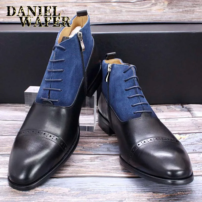 New Mens Oxford Dress Formal Leather Lace up Ankle Boots Shoes Black 