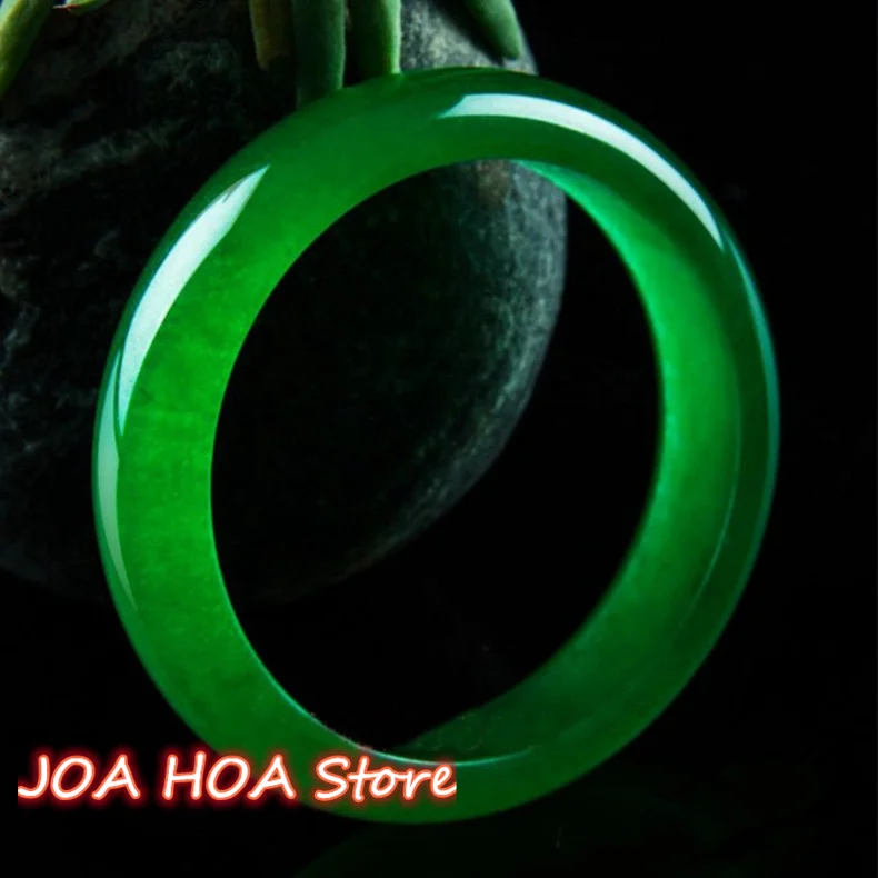 

Full Green Quartzite Jade Bracelet Hand-carved Emerald Bangle HandRing Fine Jewelry