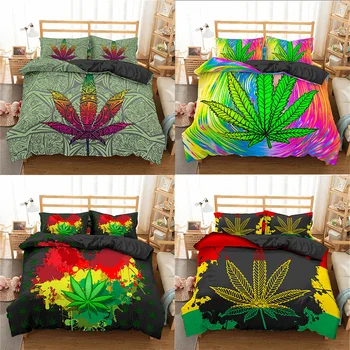 

3D Maple Leaf Bedding Set King 3 Piece Colorful Bedlinen Autumn Tree Leaves High Quality Duvet Cover Soft Black Bed Set