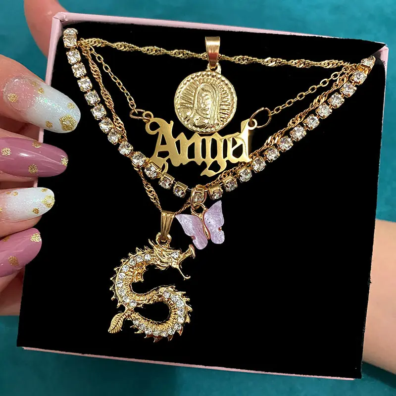 Multilayer Crystal Dragon Butterfly Necklace Women Gold Color Coin 11 H0319964aa0c442ae95e2e7741975df495