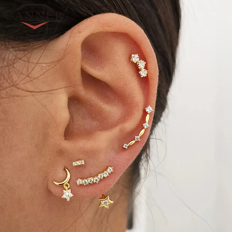 

High Quality 925 sterling silver Geometric stars Zircon Stud Earrings for Women Personality Wild Gold Earrings Fashion Jewelry