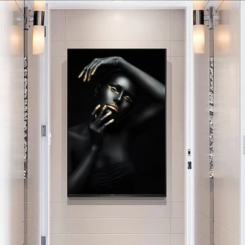 

Golden Sexy Black African Nude Woman Art canvas Poster Home Decor 12x18 24x36inch