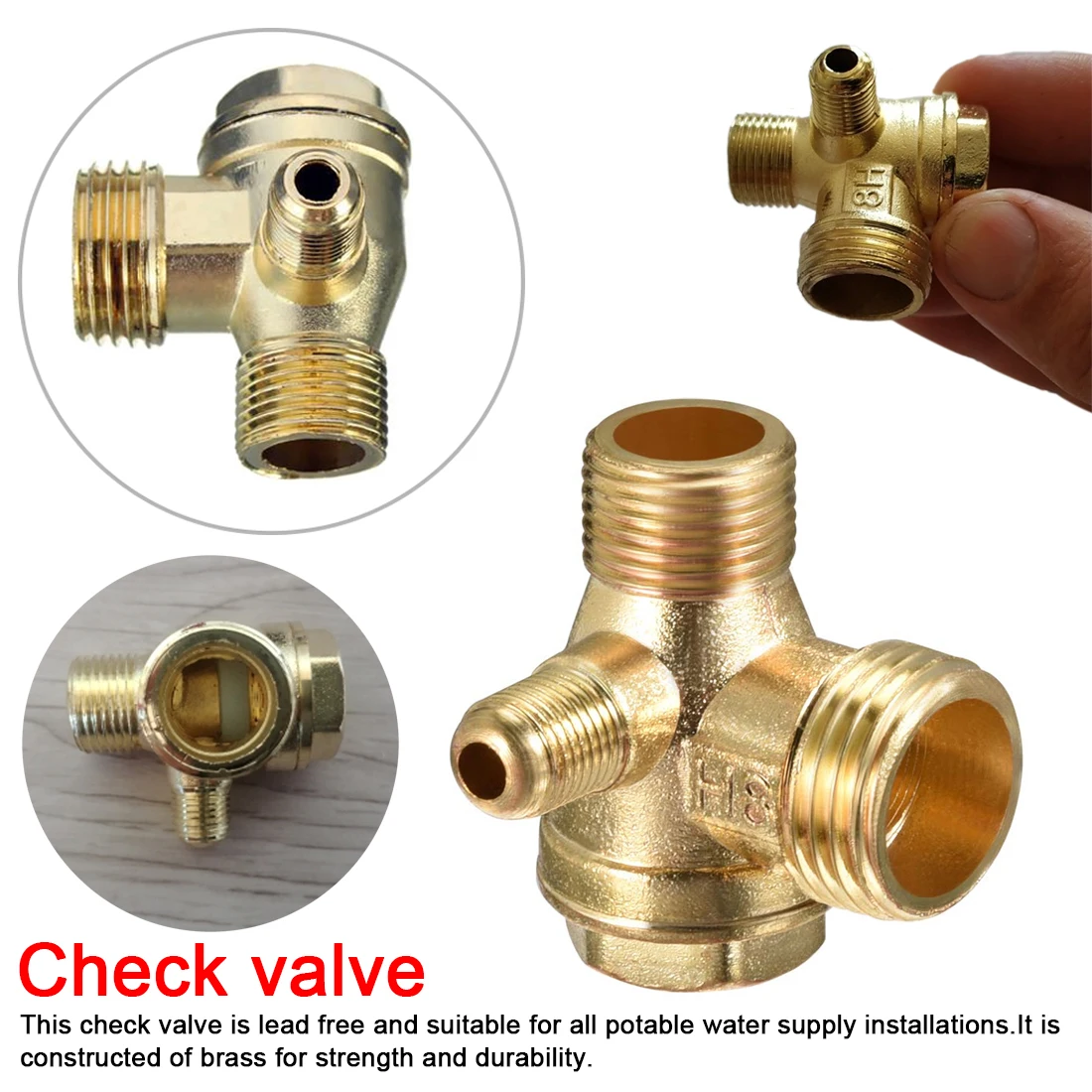 

Threaded Check Valve Connector Cast Iron 1pc 3-Port Aluminum Alloy Male 4.1cmx3.87cm For Air Compressor