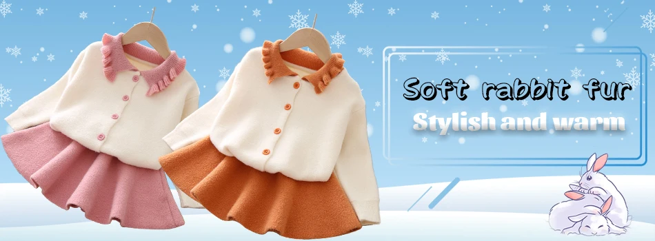 baby's complete set of clothing Baby girl 0-5Y clothes spring and autumn knitwear suit solid color bowknot sweater top + A-line skirt 2-piece princess knitwear newborn baby clothing set