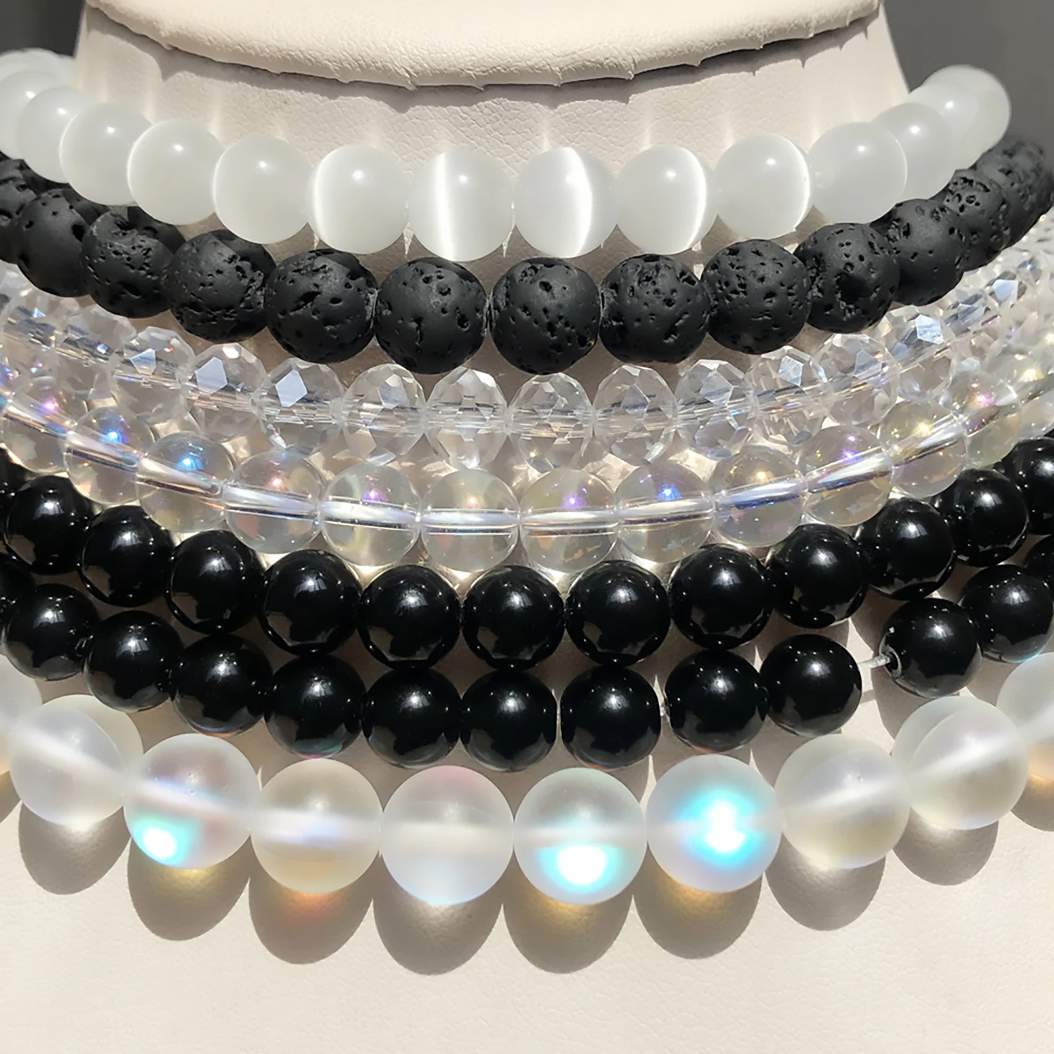 Lot De 20 Perles Anciennes œil De Chat En Quartz Blanc - Diamètre 12 Mm - Agate - Fond De Stock