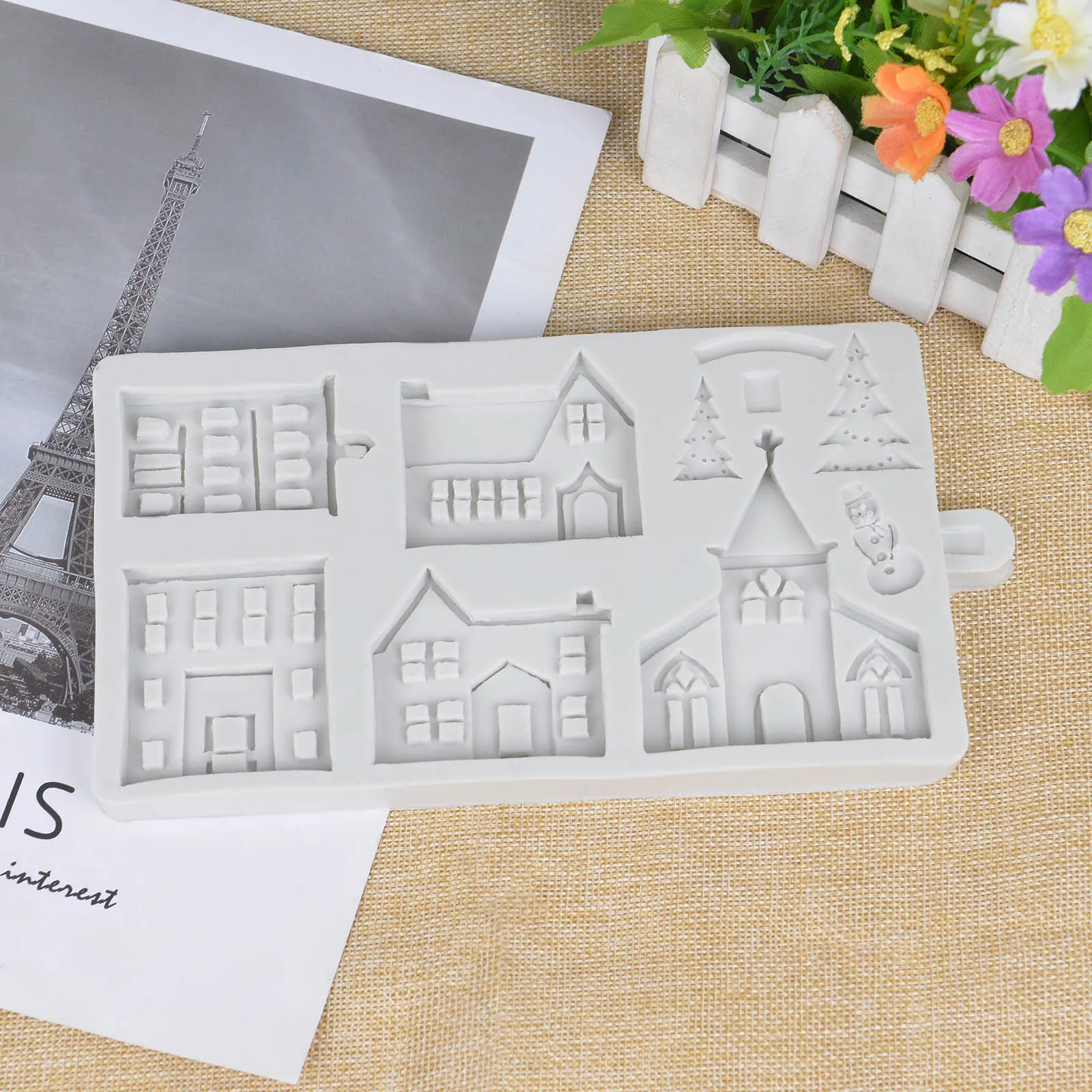 

1pc Christmas House Mold Cake Decorating Tool Fondant Mold DIY Chocolate Sugarcraft Winter Cottage Castle Cake Decoration