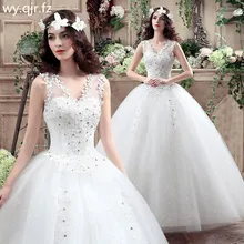  XXN-003#Bridal wedding dress Embroidered Lace on Net Lace Up Sleeveless V-neck Ball Gown Custom size free delivery wholesale 