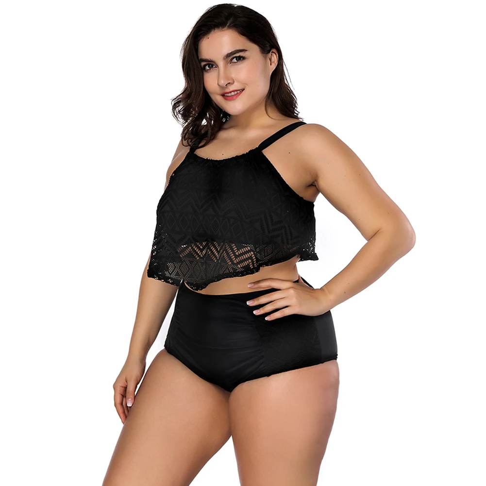 

Plus Size Swimwear Women Hot Sell Sexy Two Pieces Swimsuit Solid Color Knitted Lace Bathing Suit Sexy Summer Swimming Suit