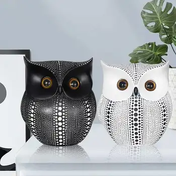 

Nordic Style Minimalist Craft White Black Owls Animal Figurines Resin Miniatures Home Decoration Living Room Ornaments Crafts