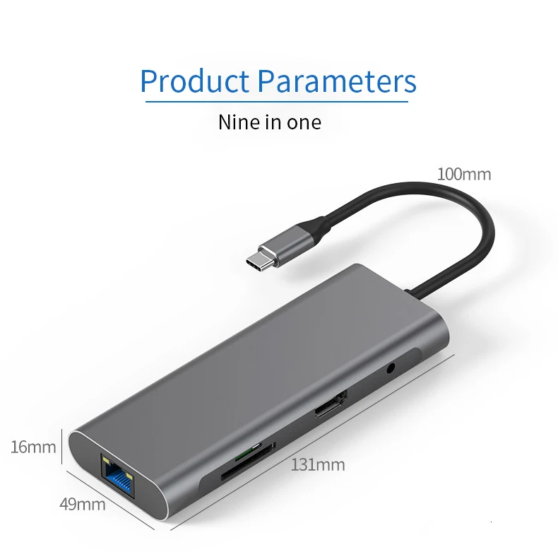 9 в одной док-станции TYPE-C несколько функций из углеродного сплава USB 3,0 HDMI для samsung Macbook Pro DELL Surface