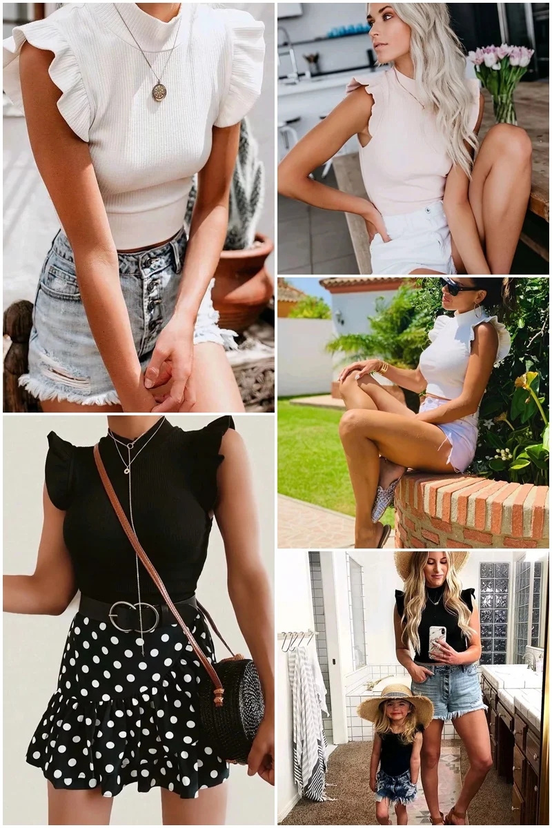 Motina Julia knitted ruffle tops women sleeveless sweater jumper pullover slim casual