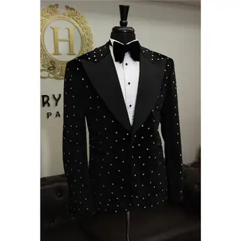 

Custom Made Men Suits Peak Lapel Groom Tuxedos Velvet Best Men Wedding Groomsmen ( Jacket+Pants+Tie ) E352