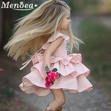 Menoea для девушек платье принцессы Летний стиль детские Клетчатый узор Платья для малышей дизайн без рукавов Детская Вечеринка платье