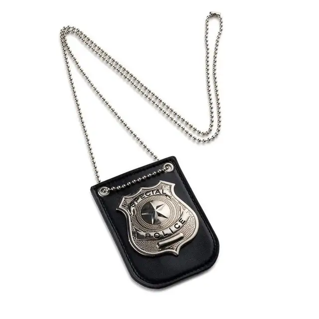 Children's Play House Toy Small Leather Bag Police Badge With Silver Belt Toy Black 6