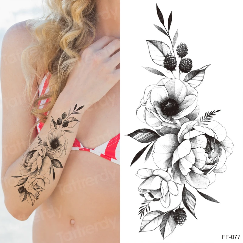 Waterproof Temporary Tattoo Sticker Totem Black Rose Tattoos Flower Rosary Body Art Decal Wrist Arm Fake Sleeve Tatoo Women Men Temporary Tattoos Aliexpress