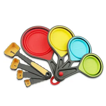 

8pcs/Set Food Grade Silicone Foldable Measuring Cups Set Spoon Kitchen Tool Ice Cream Collapsible Baking Cook Tools