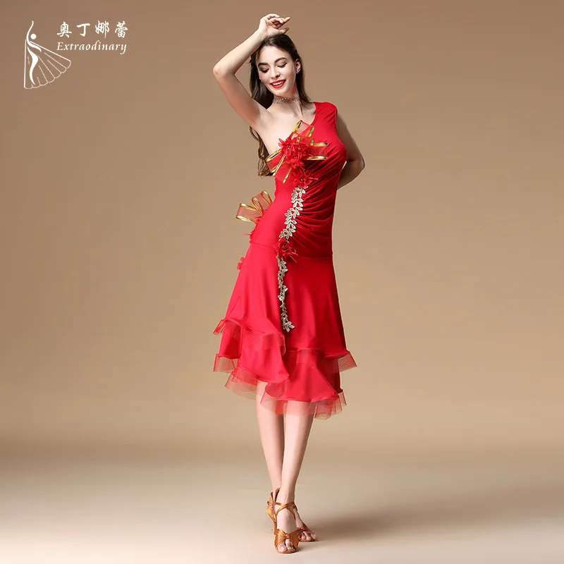 

Odin na lei Women's Latin Dance Clothing Costume Adult Racing Suit 2018 New Style Autumn And Winter Exercise Clothing Dress