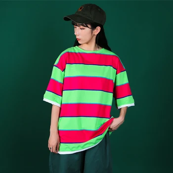 

2020 Summer Women Short Sleeve Loose Casual Stripe T Shirt Female Men Streetwear Hip Hop Plus Size Harajuku Couple Tops Tshirt