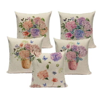 

Retro High Quality Flower Cushion Cover Throw Pillow Case Cutton Linen Car Sofa Bed Home Decor Textile Floral Printed Pillowcase