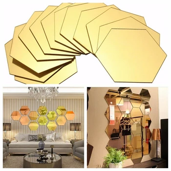 12Pcs Set 3D Mirror Wall Stickers Home Decor Hexagon Acrylic Mirror Sticker DIY Mural Removable Room Decal Art Ornament For Home tanie i dobre opinie CN (pochodzenie) Other Decorative mirror Z tworzywa sztucznego Plastic gold silver blue red black one OPP bag for every 12 pieces