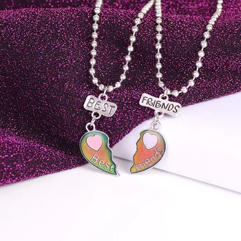 

Mood BFF Heart Pendant Necklace Temperature Control Color Change Best Friend Heart Necklace Women Jewelry Girl Gift dropshopping