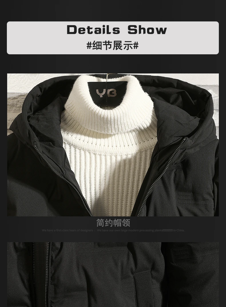 Invierno de los hombres chaqueta gruesa caliente de moda Parka hombres, цвет sólido casual con capuchaabrigo 80% белый утиный пух