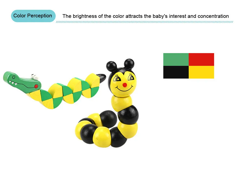 Educational Wooden Toys Cartoon crocodile Kids Cute Puzzle Baby Fingers Flexible Twisting Worm Toy 3d Cartoon Animal toy #A